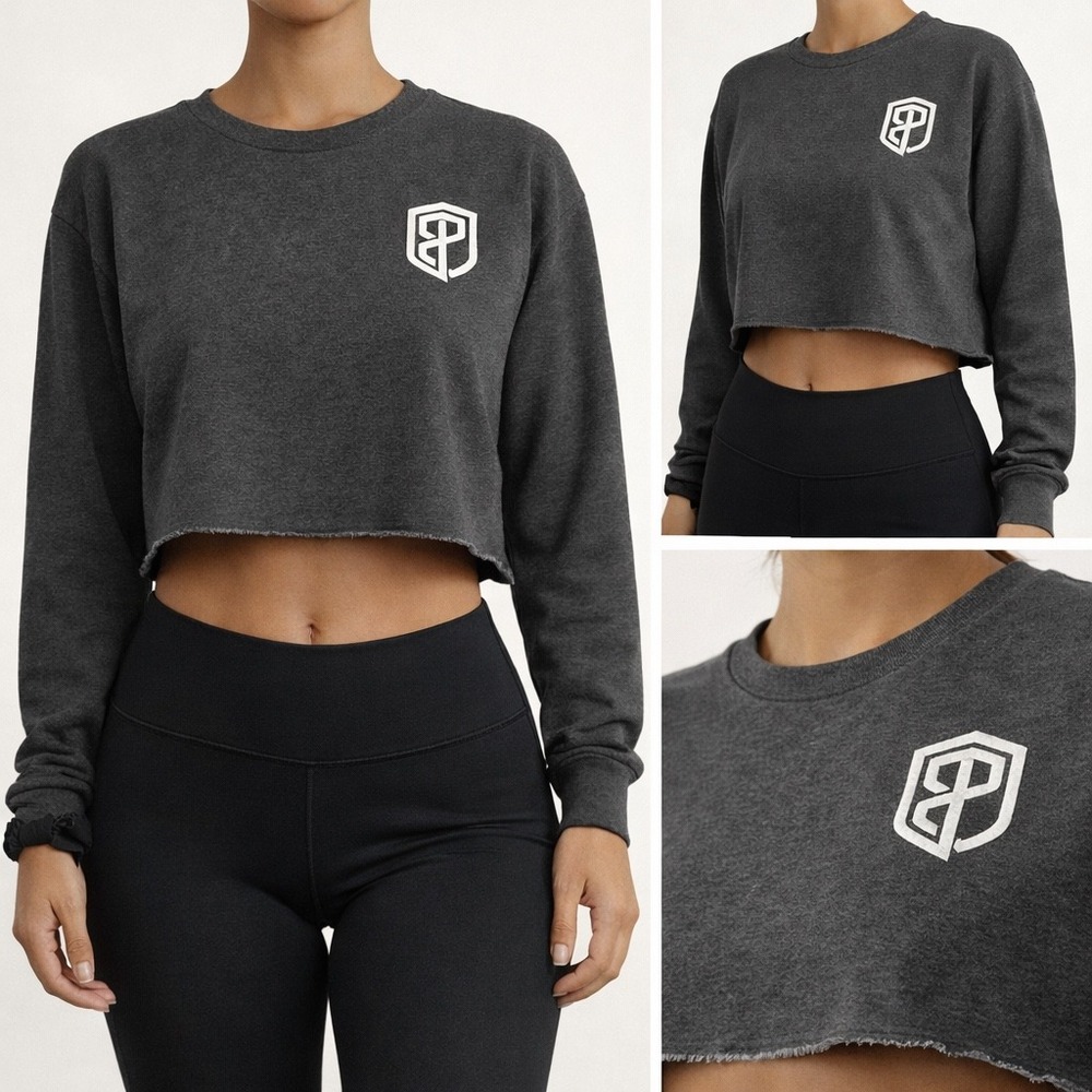 Born Primitive Womens Small Charcoal Gray Cropped Raw Hem‎ Sweatshirt BRN PRMTV